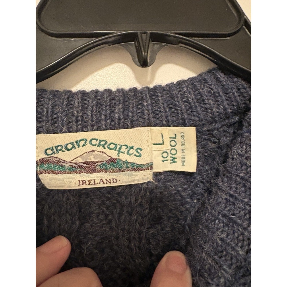 Aran Crafts Sweater Mens Large Navy Cable Blue Knit 100% Merino Wool Ireland - Picture 3 of 3